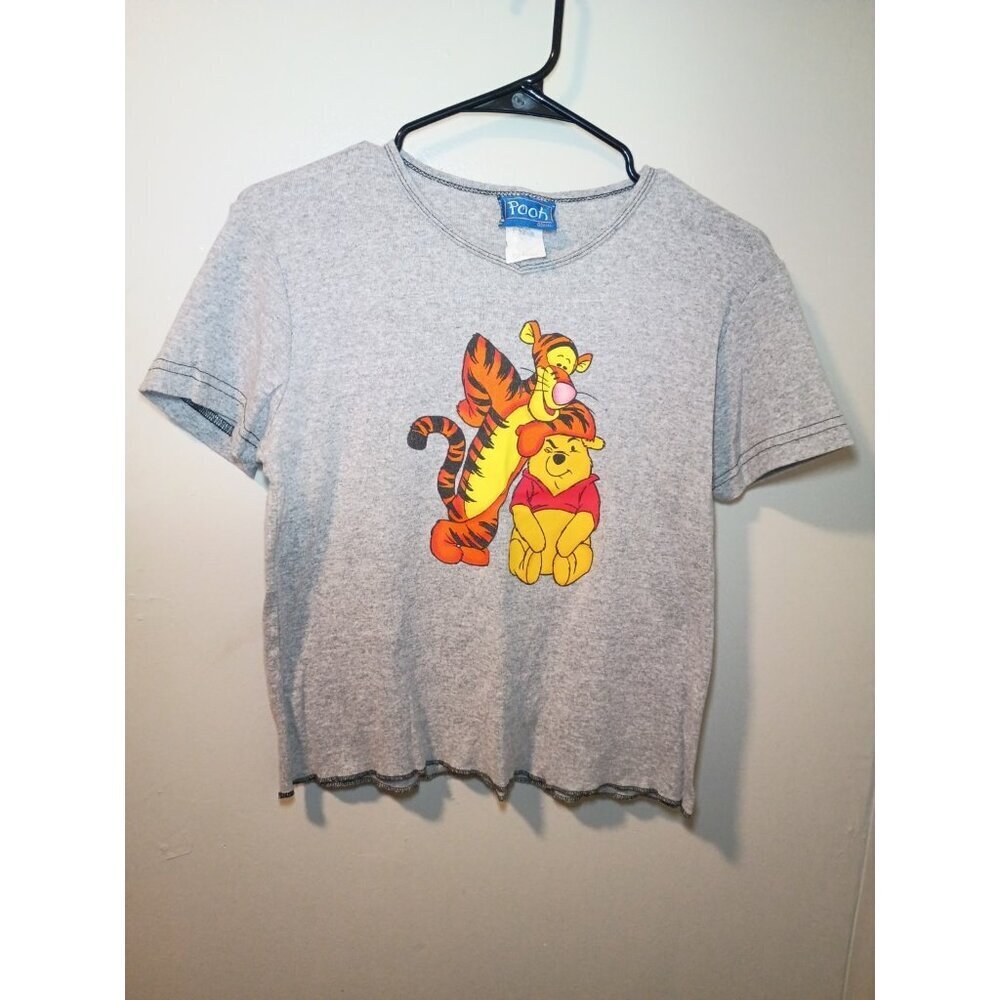 Vintage Disney Winnie The Pooh Gray Cropped Baby Tee Top Size Large
